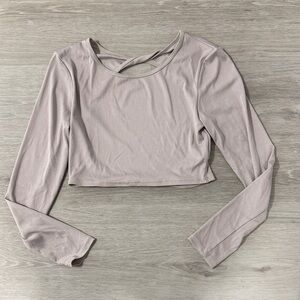 Women's Long Sleeve Crop Top - Light Grey/beige - medium  NEW